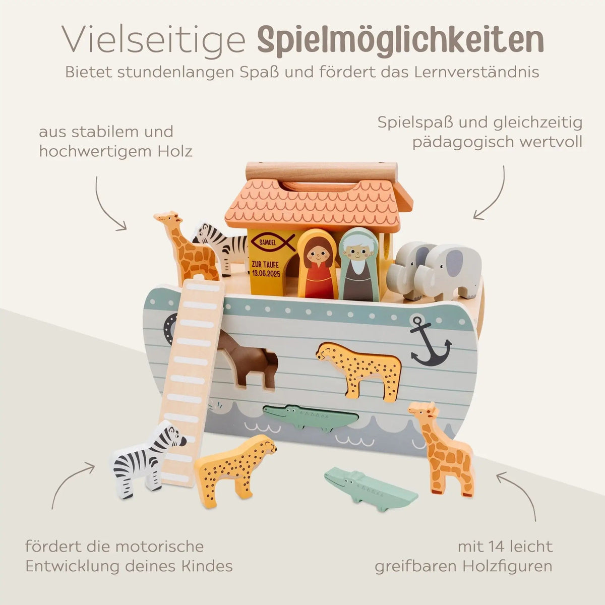 SMALL FOOT Steckspiel Arche Noah Safari Tiere personalisiert - wunderwunsch