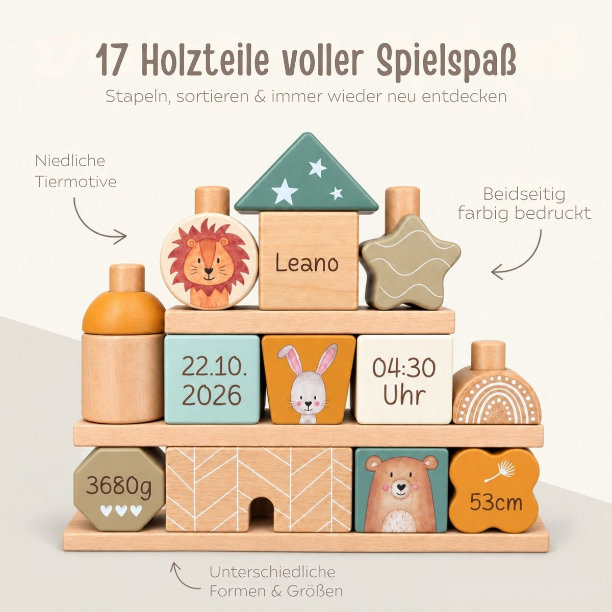 SMALL FOOT x Wunderwunsch Stapelhaus Holz personalisiert - Tiere - wunderwunsch