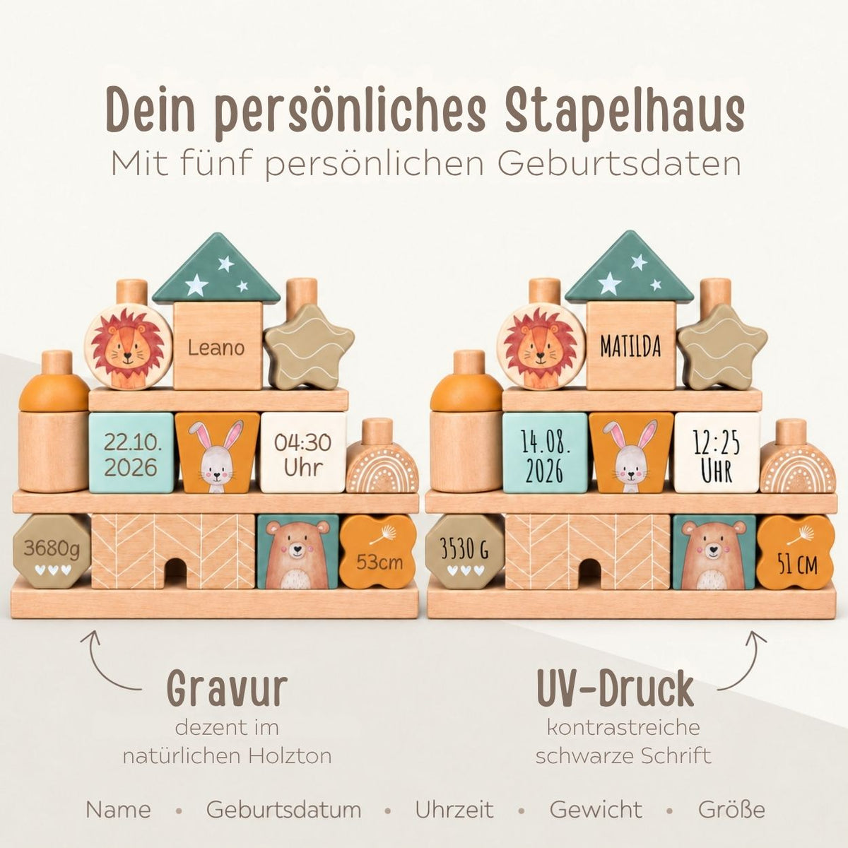 SMALL FOOT x Wunderwunsch Stapelhaus Holz personalisiert - Tiere - wunderwunsch