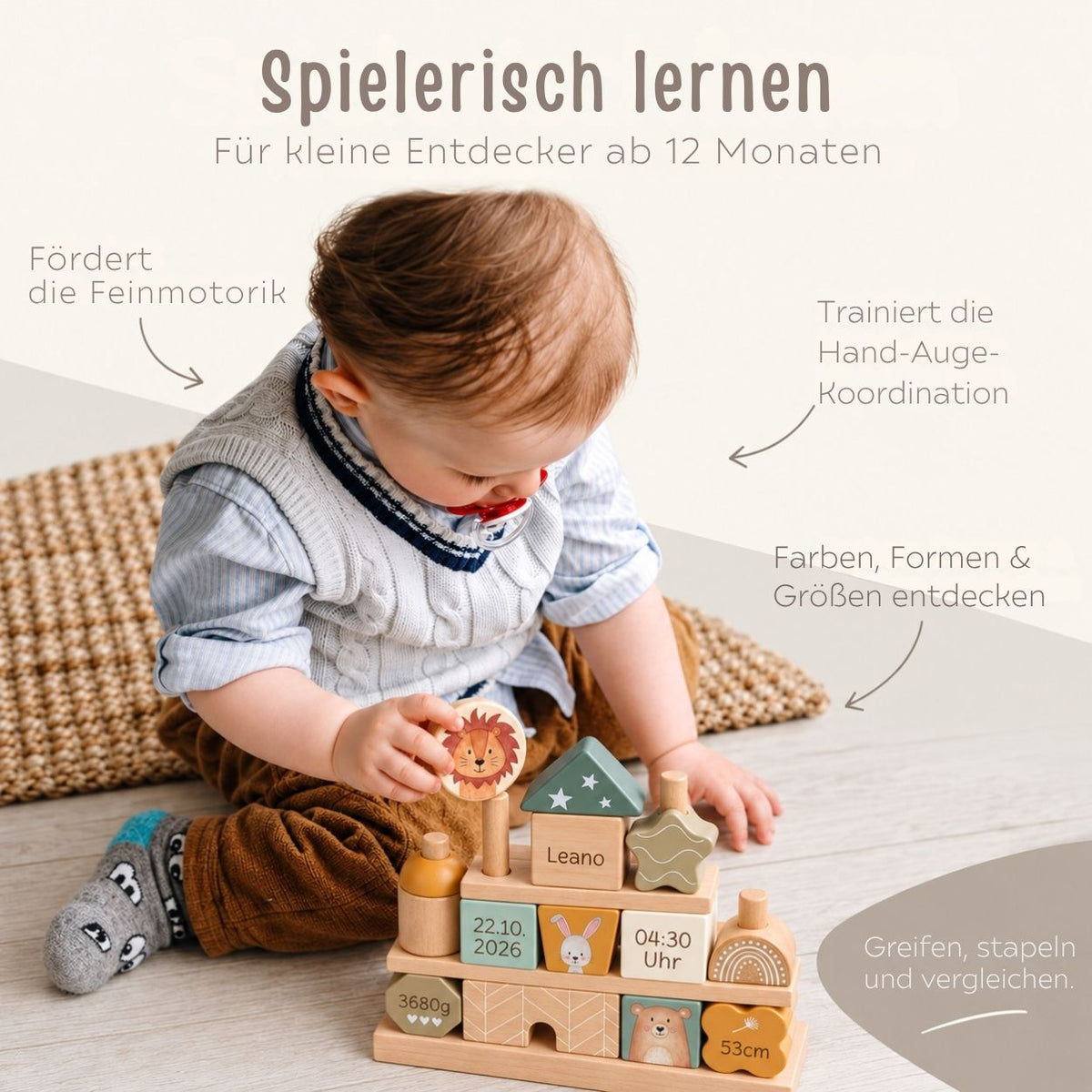 SMALL FOOT x Wunderwunsch Stapelhaus Holz personalisiert - Tiere - wunderwunsch