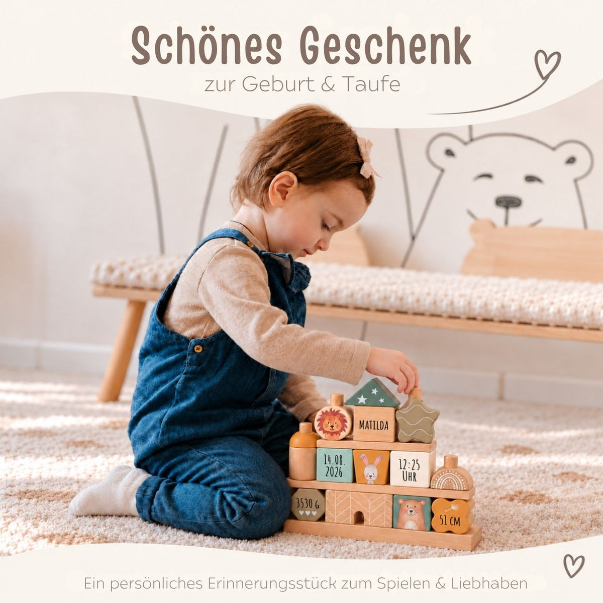 SMALL FOOT x Wunderwunsch Stapelhaus Holz personalisiert - Tiere - wunderwunsch