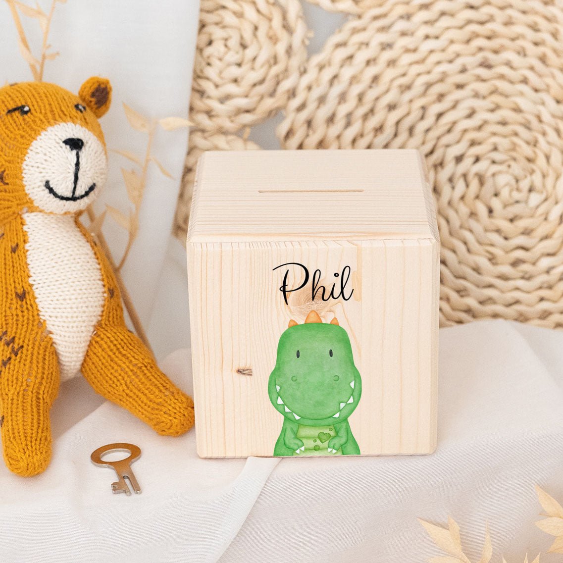 Spardose Holz personalisiert - Tier Aquarell - wunderwunsch