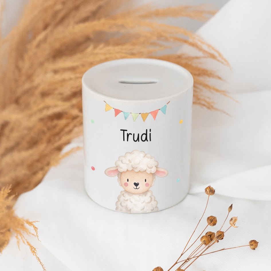 Spardose Keramik personalisiert - Tier Girlande Aquarell - wunderwunsch