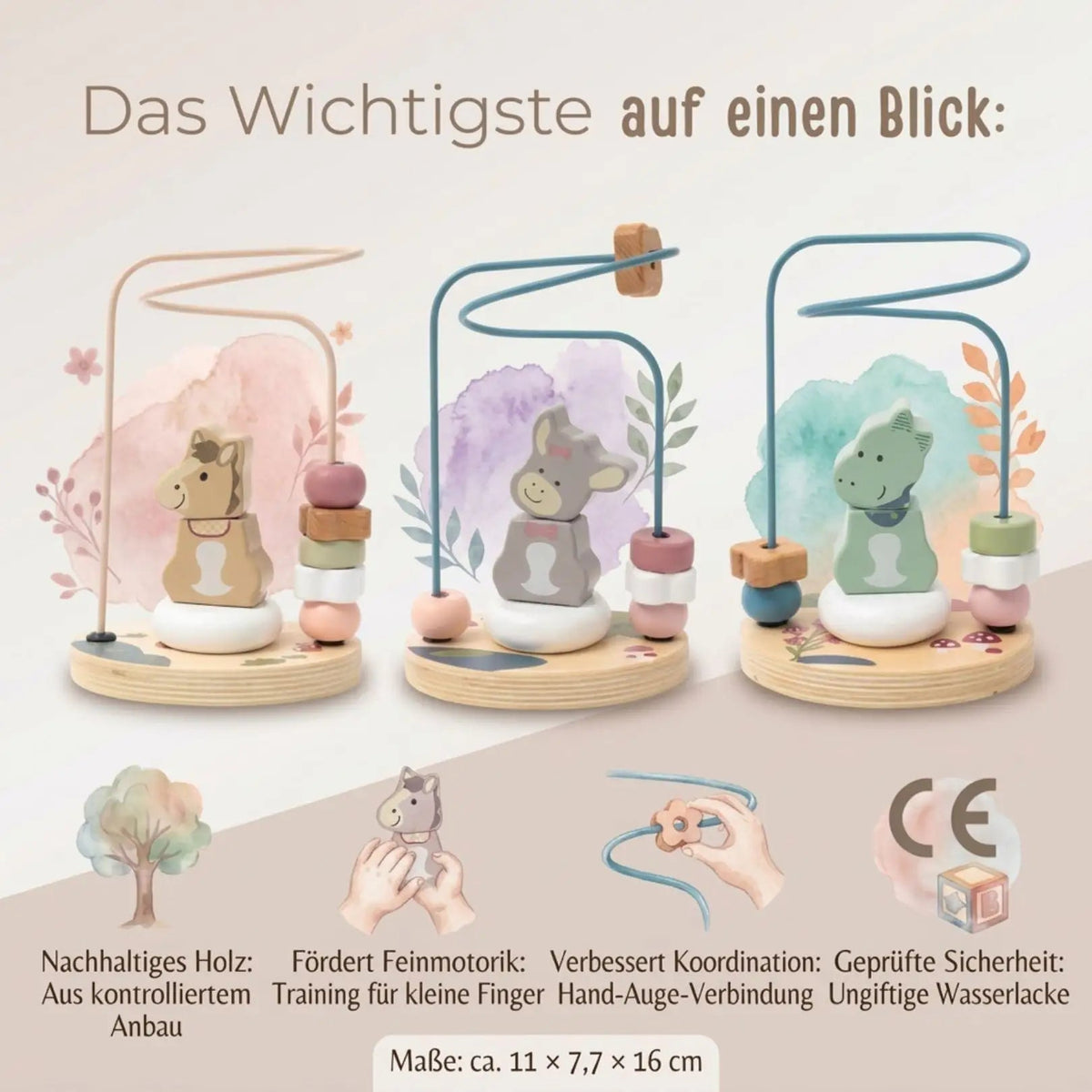 STERNTALER Motorikschleife Holz personalisiert - Tiere - wunderwunsch