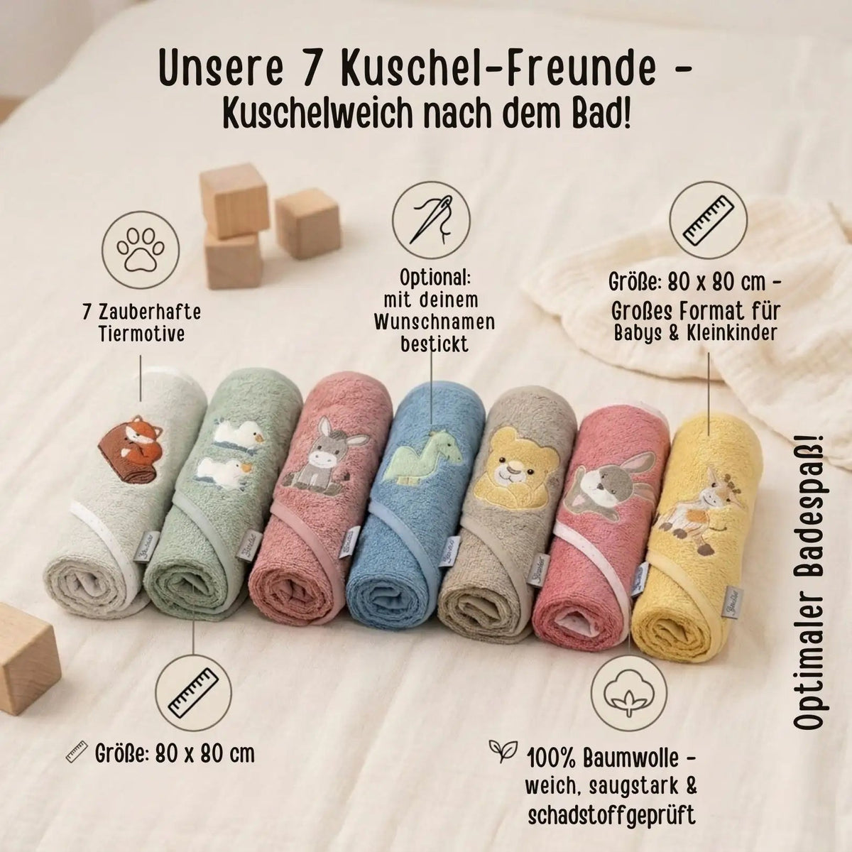 STERNTALER Kapuzenhandtuch Frottee personalisiert - Tier Baby - wunderwunsch