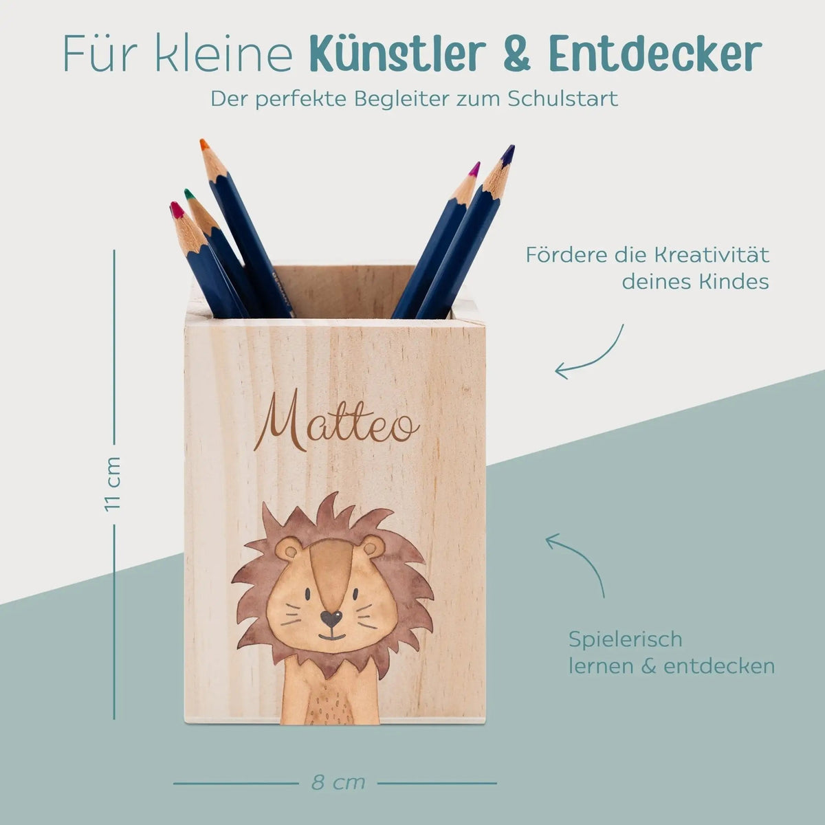 Stiftebecher Holz personalisiert - Tier Aquarell - wunderwunsch