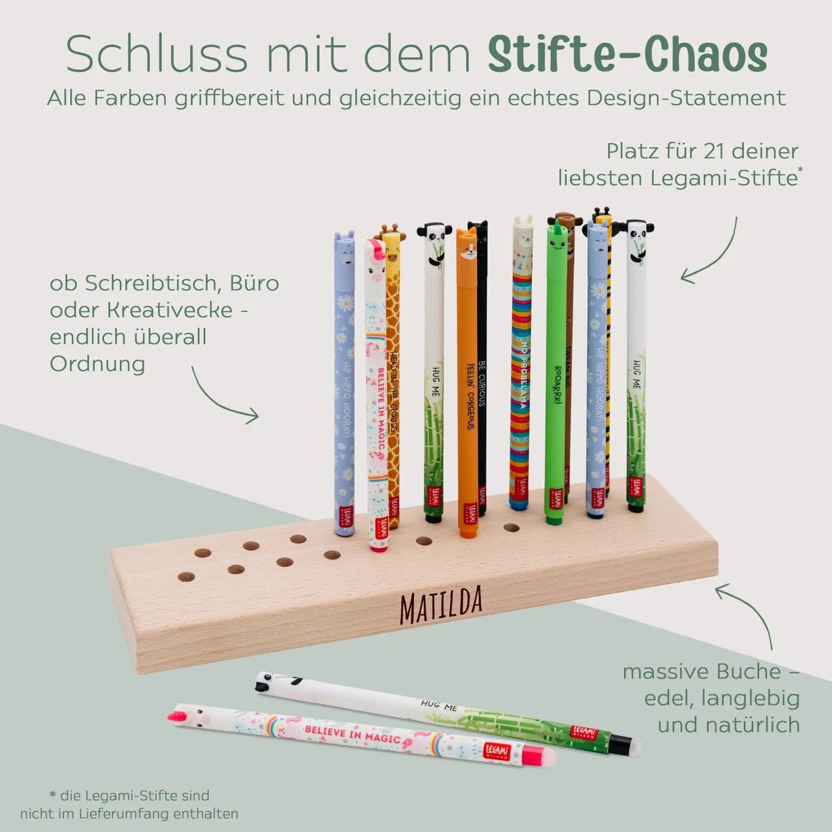 Legami Stiftehalter Holz personalisiert - länglich für 21 Stifte - wunderwunsch