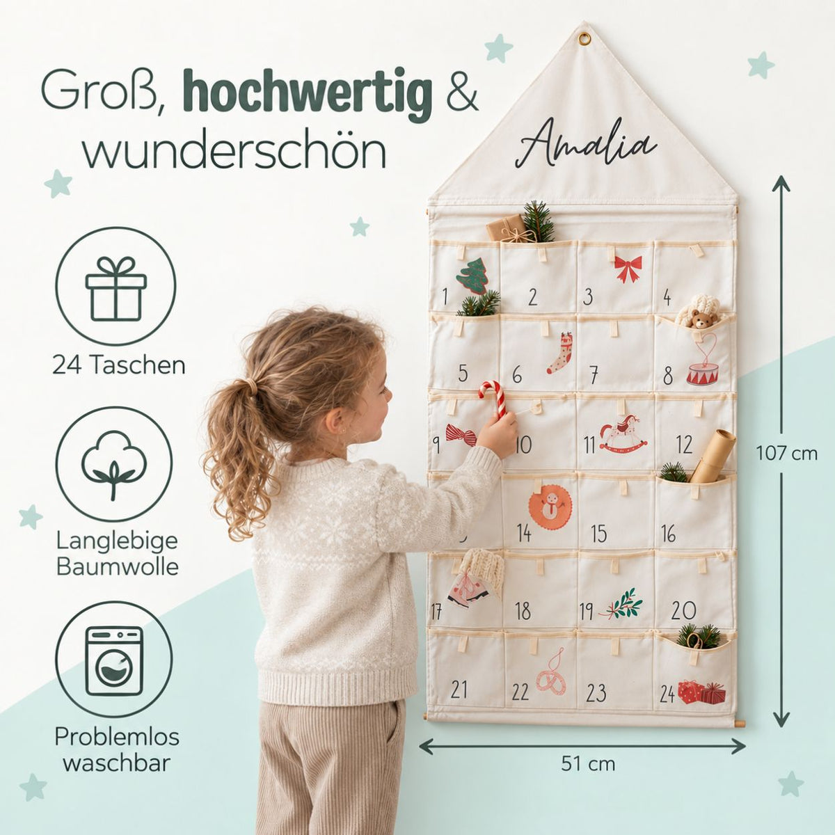 Stoff Adventskalender Mädchen personalisiert - wunderwunsch