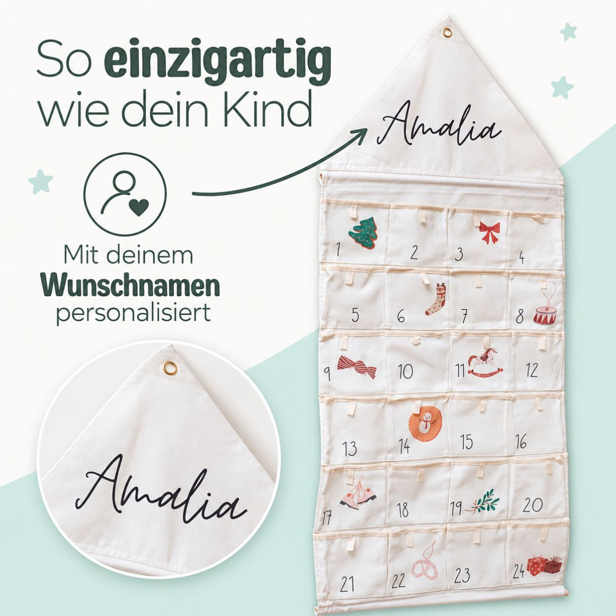 Stoff Adventskalender Mädchen personalisiert - wunderwunsch