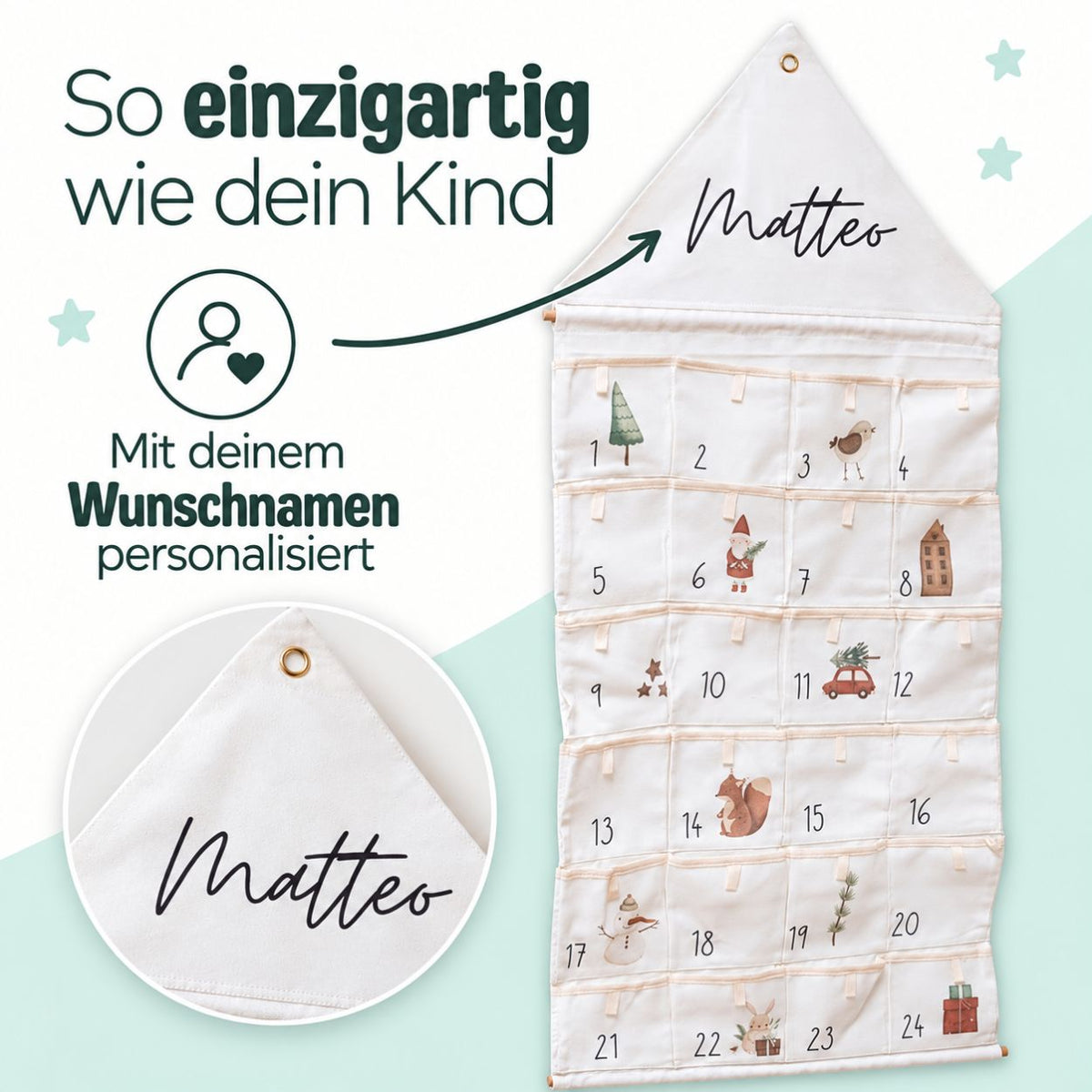 Stoff Adventskalender Winterwald personalisiert - wunderwunsch