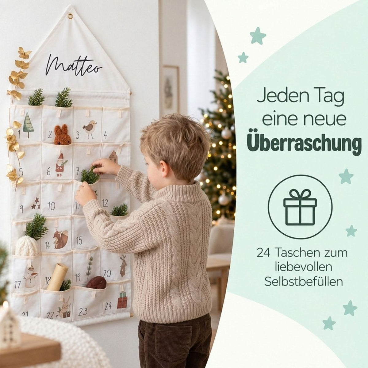 Stoff Adventskalender Winterwald personalisiert - wunderwunsch