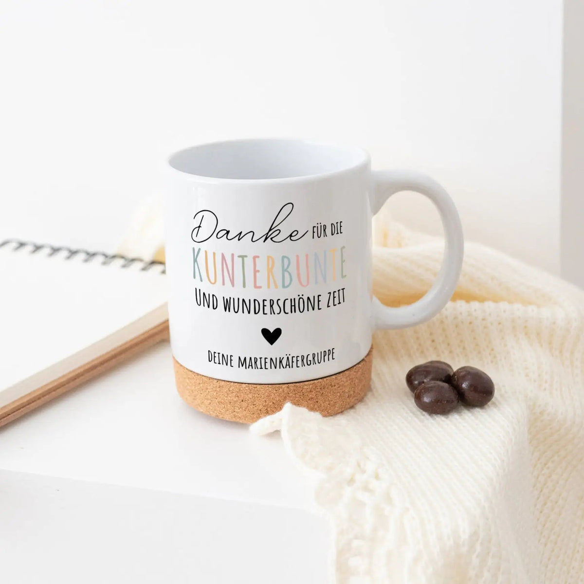 Tasse mit Korkboden - Danke für die kunterbunte Zeit - wunderwunsch