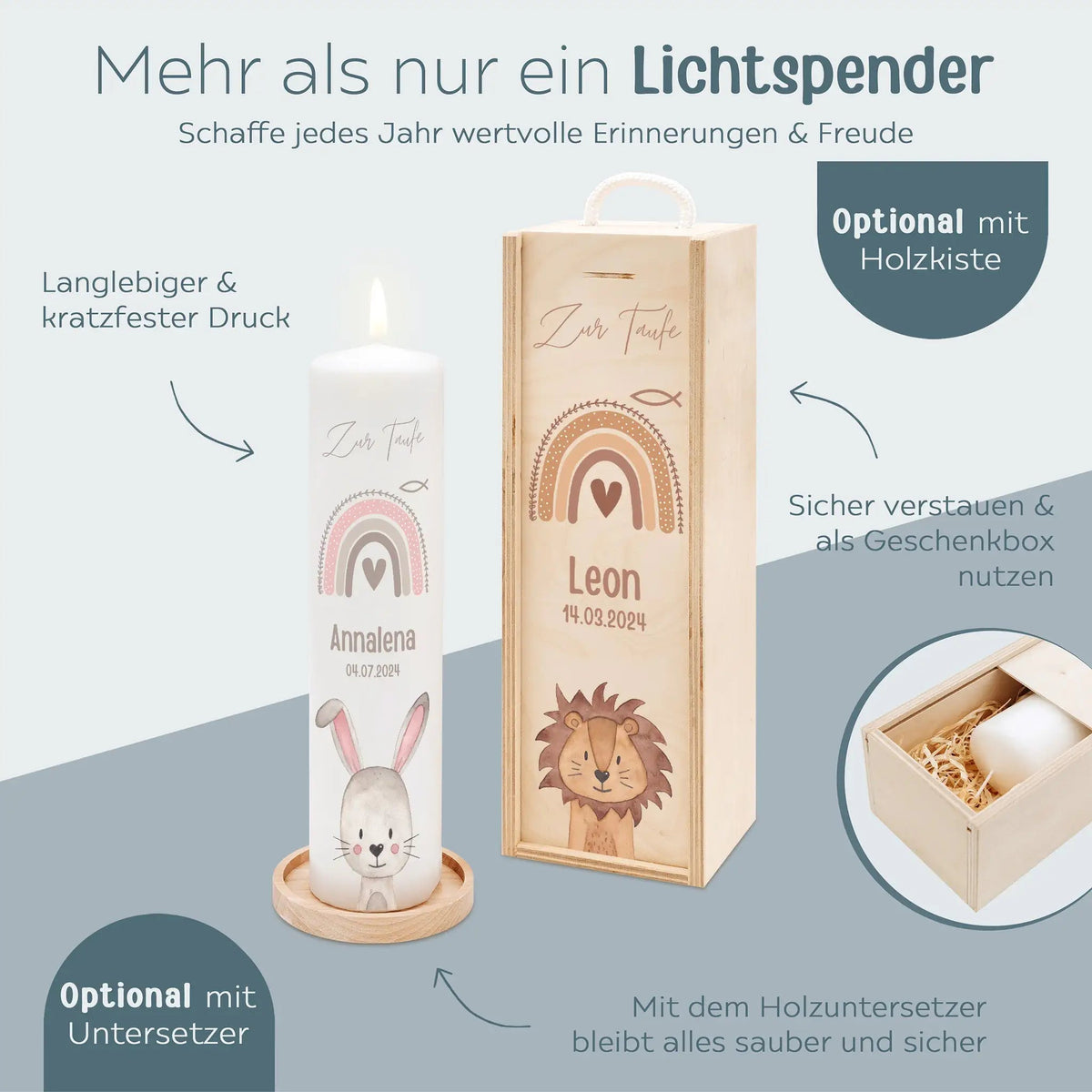 Taufkerze personalisiert - Taufe Tiere - wunderwunsch