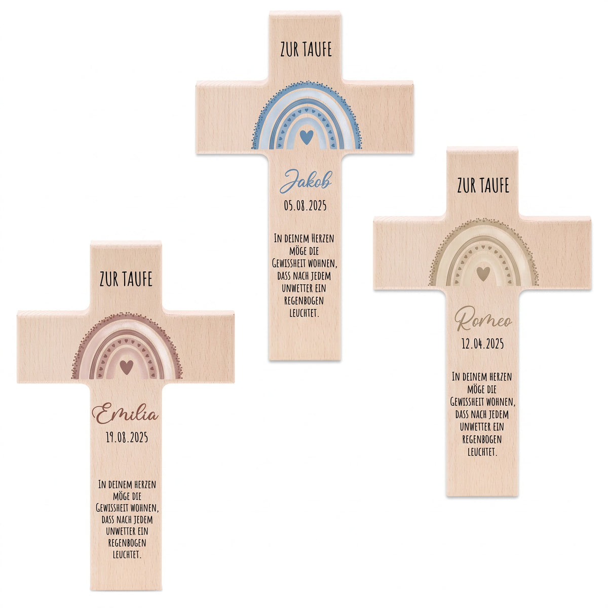 Taufkreuz aus Holz - Regenbogen Punkte Aquarell - wunderwunsch