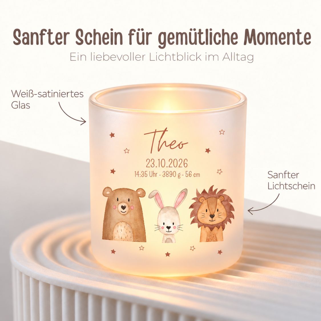 Teelichthalter personalisiert - Tiere Sterne - wunderwunsch