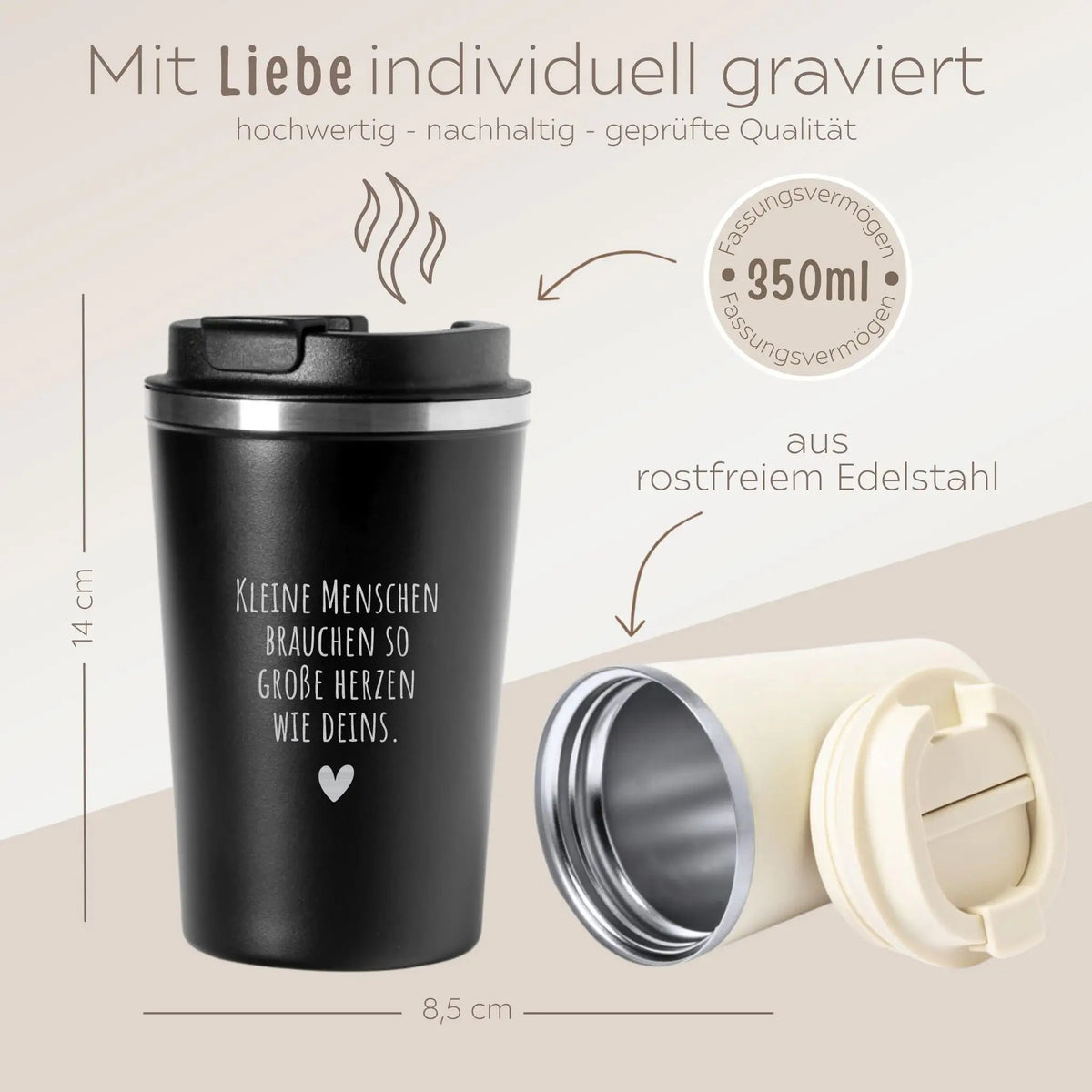 Thermobecher To-Go - Kleine Menschen brauchen große Herzen - wunderwunsch