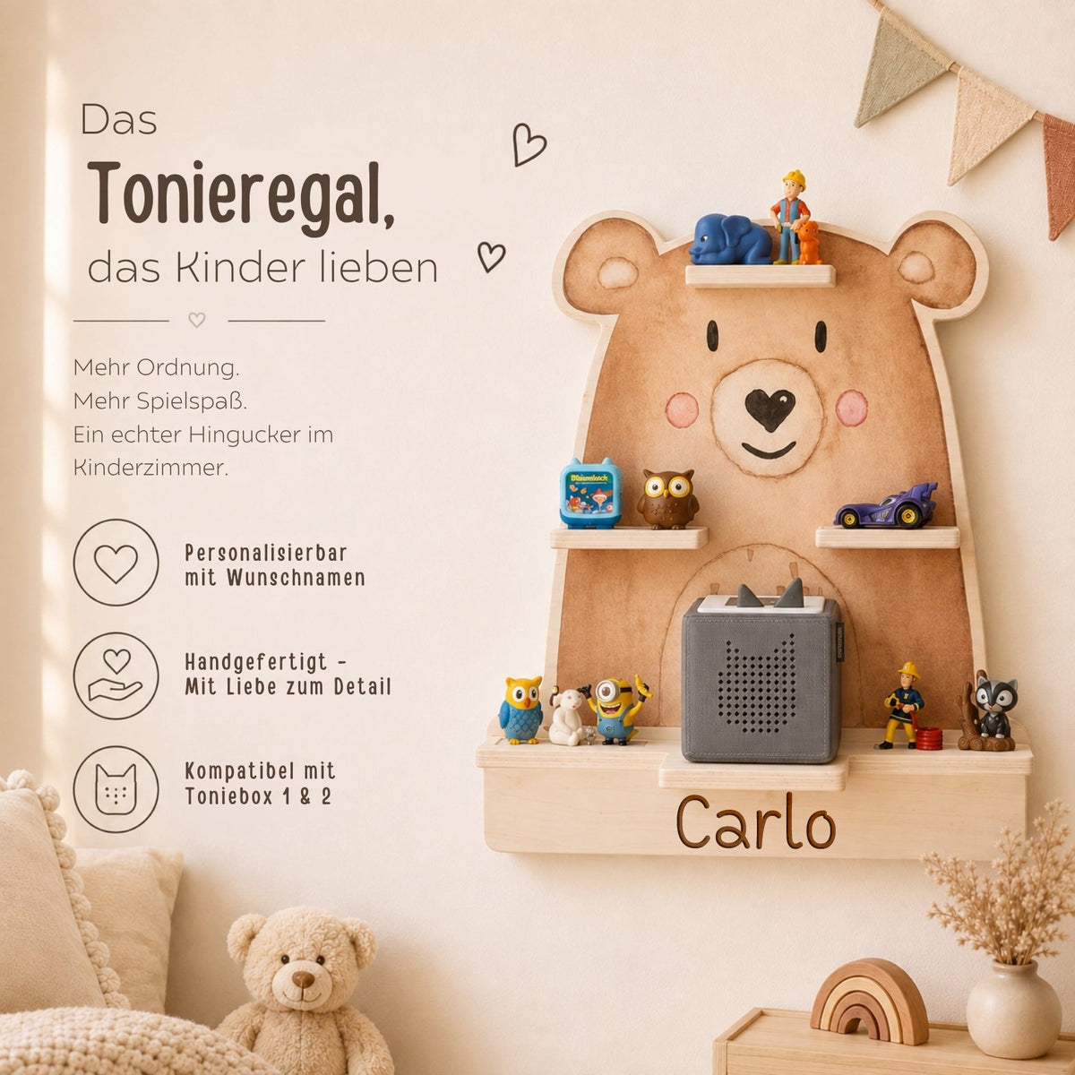 Toniebox Regal Holz - Bär Aquarell - wunderwunsch