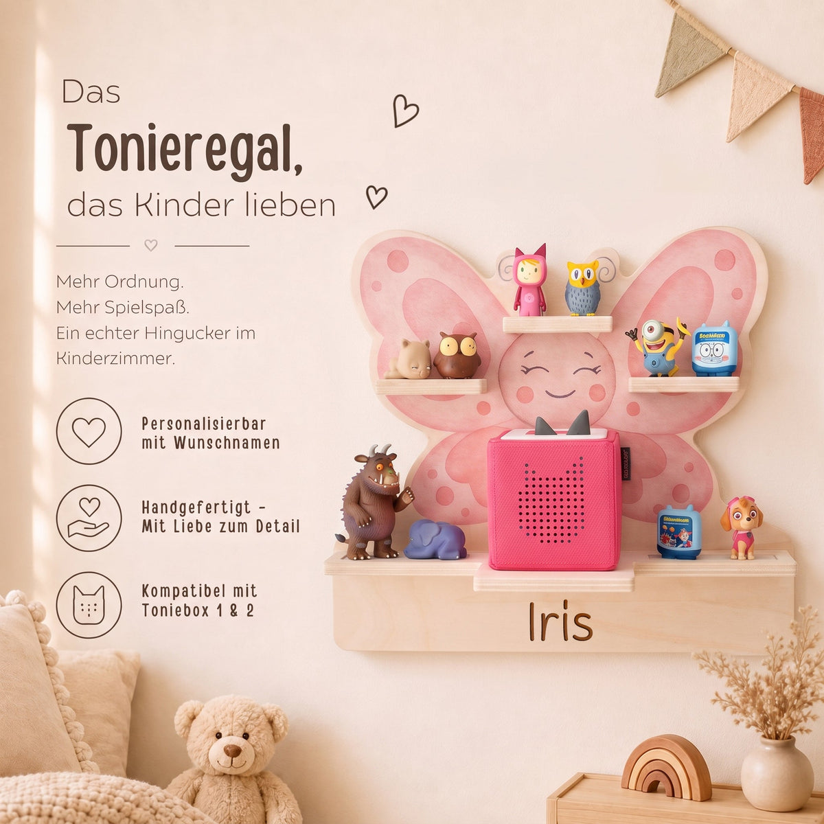 Toniebox Regal Holz - Schmetterling Aquarell - wunderwunsch