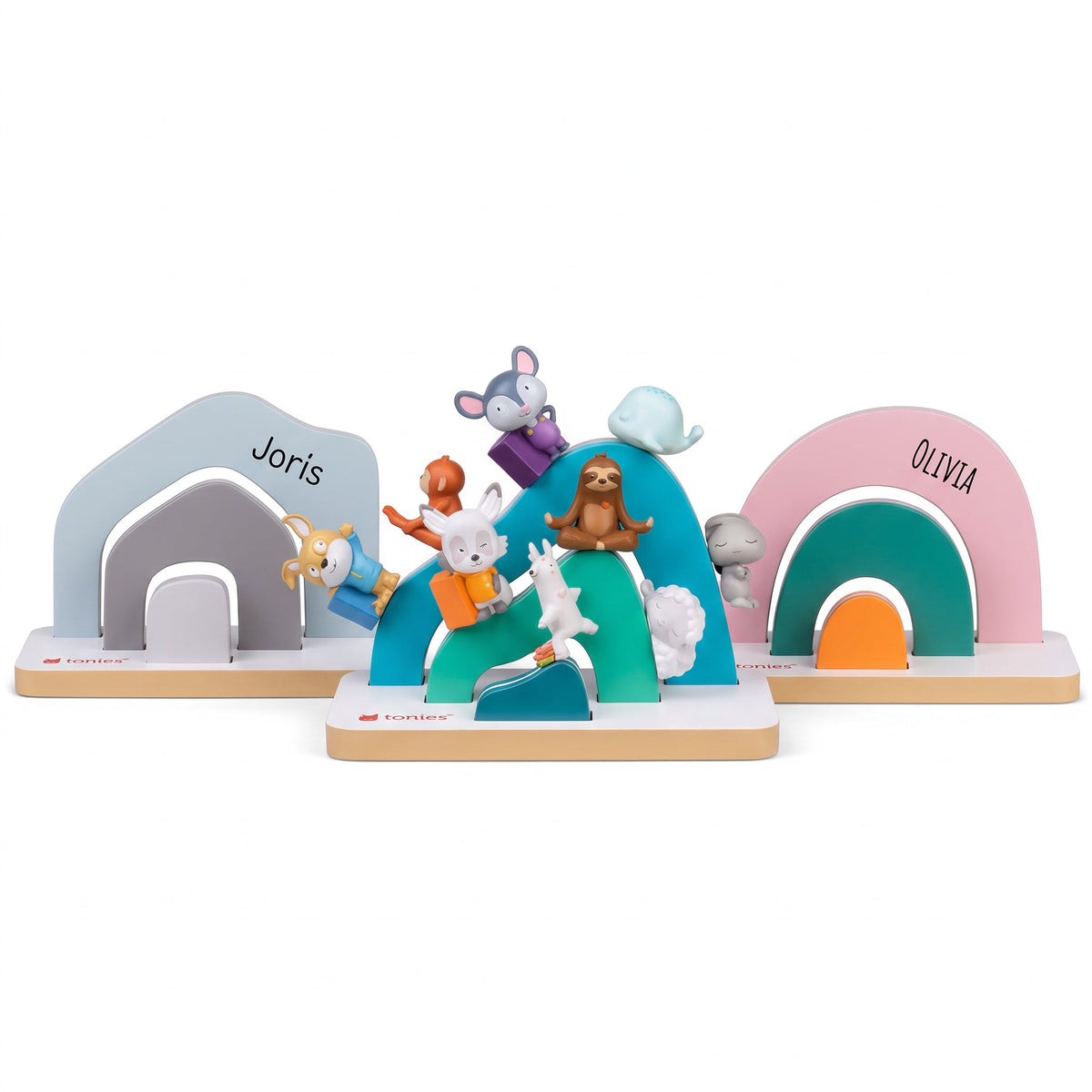 TONIES Mini Standregal personalisiert - Regenbogen, Berg, Haus - wunderwunsch