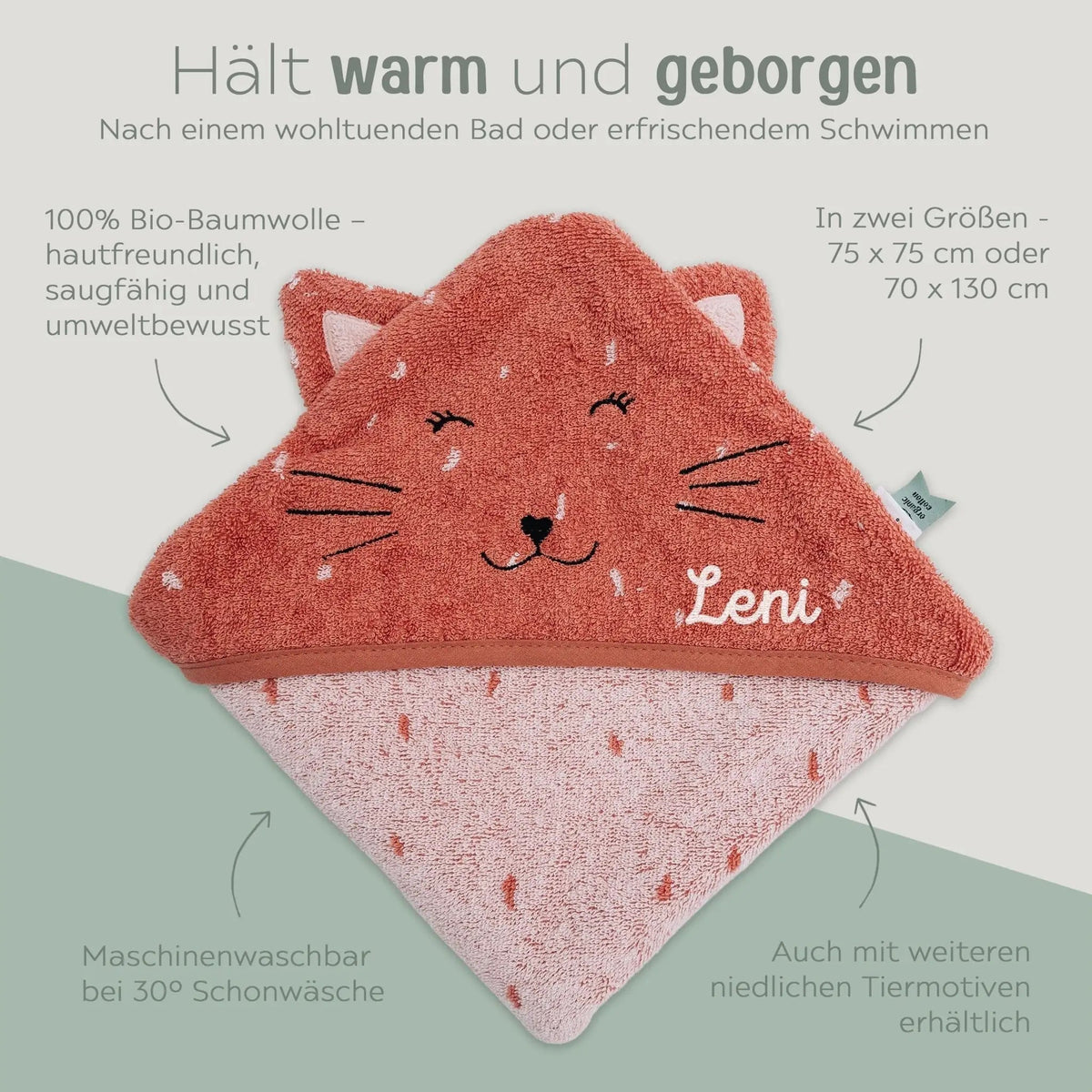 TRIXIE Kapuzenhandtuch Baby personalisiert - Tiere - wunderwunsch