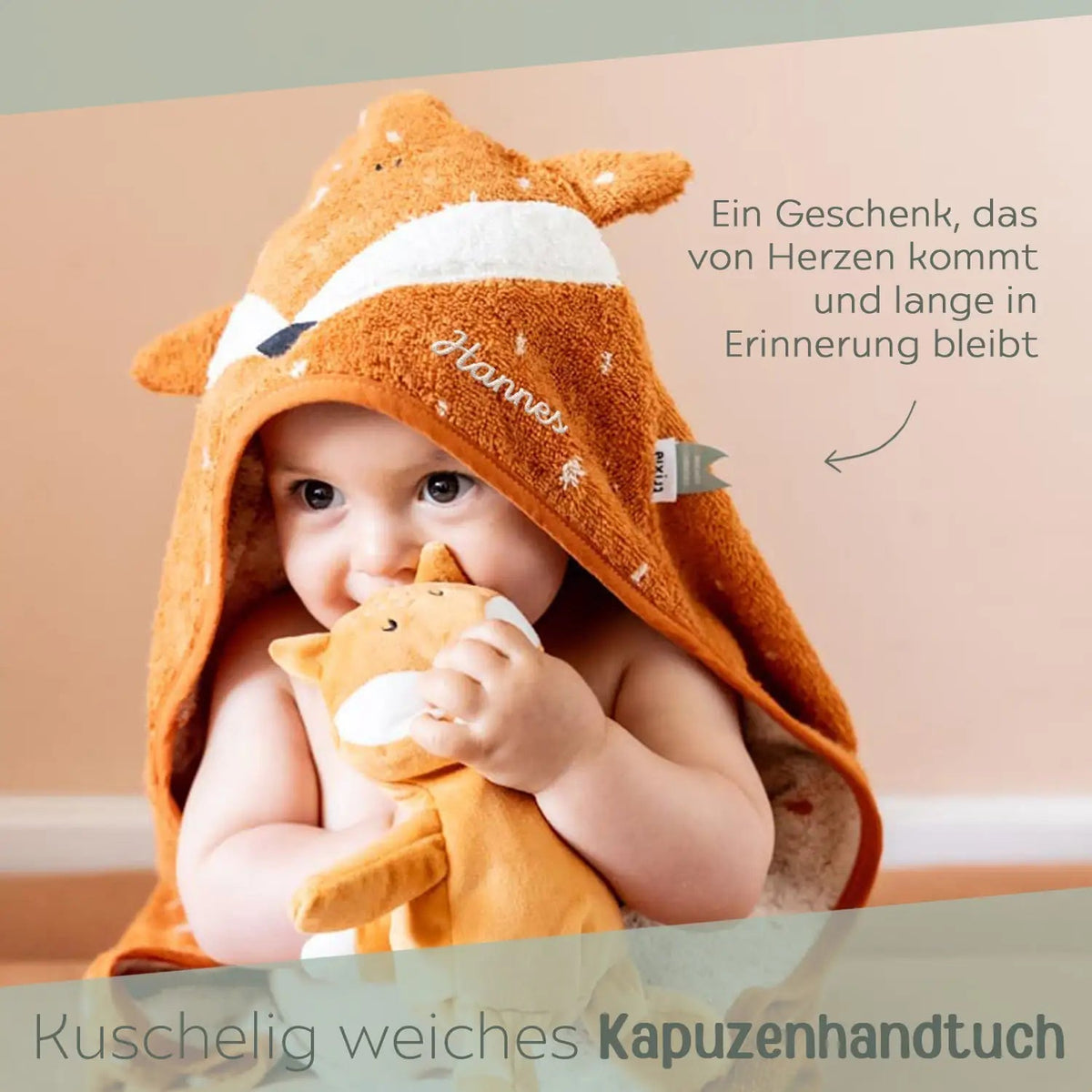 TRIXIE Kapuzenhandtuch Baby personalisiert - Tiere - wunderwunsch