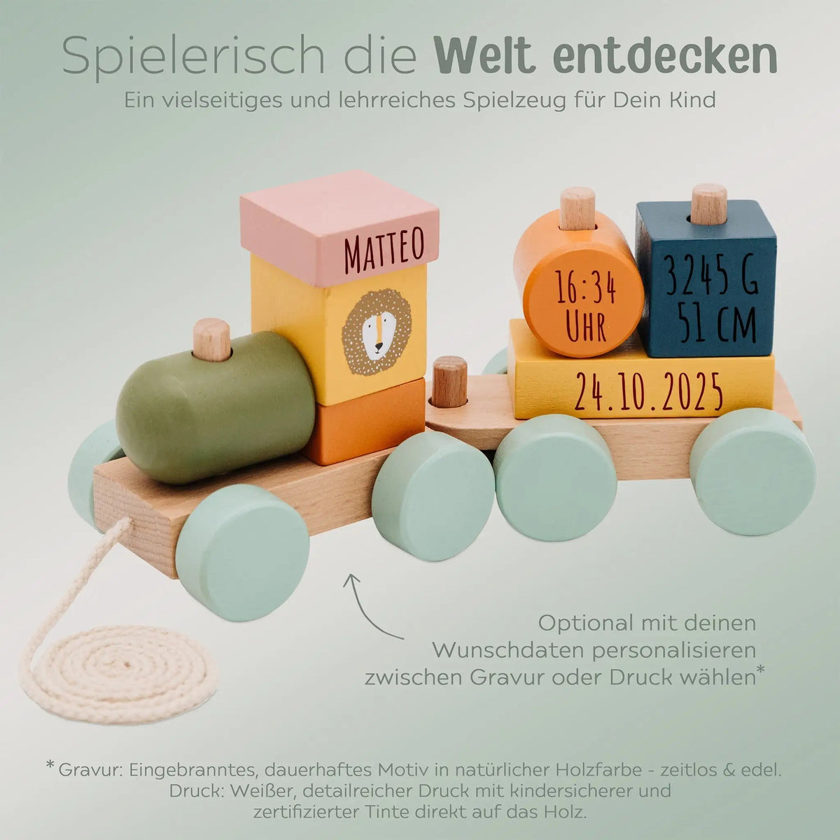 TRIXIE Holz Eisenbahn personalisiert - wunderwunsch