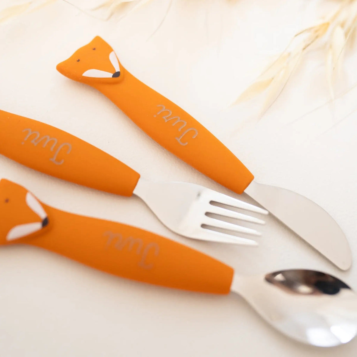 TRIXIE Kinderbesteck Set aus Edelstahl und Silikon personalisiert - wunderwunsch