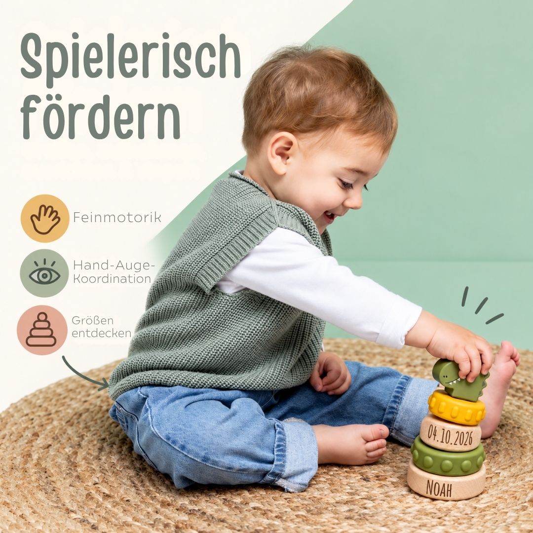 TRIXIE Silikon-Holz Stapelturm personalisiert - wunderwunsch