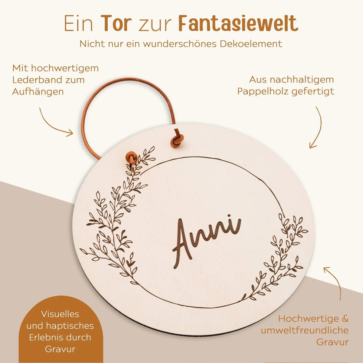 Türschild Kinderzimmer personalisiert - Blumenkranz Gravur - wunderwunsch