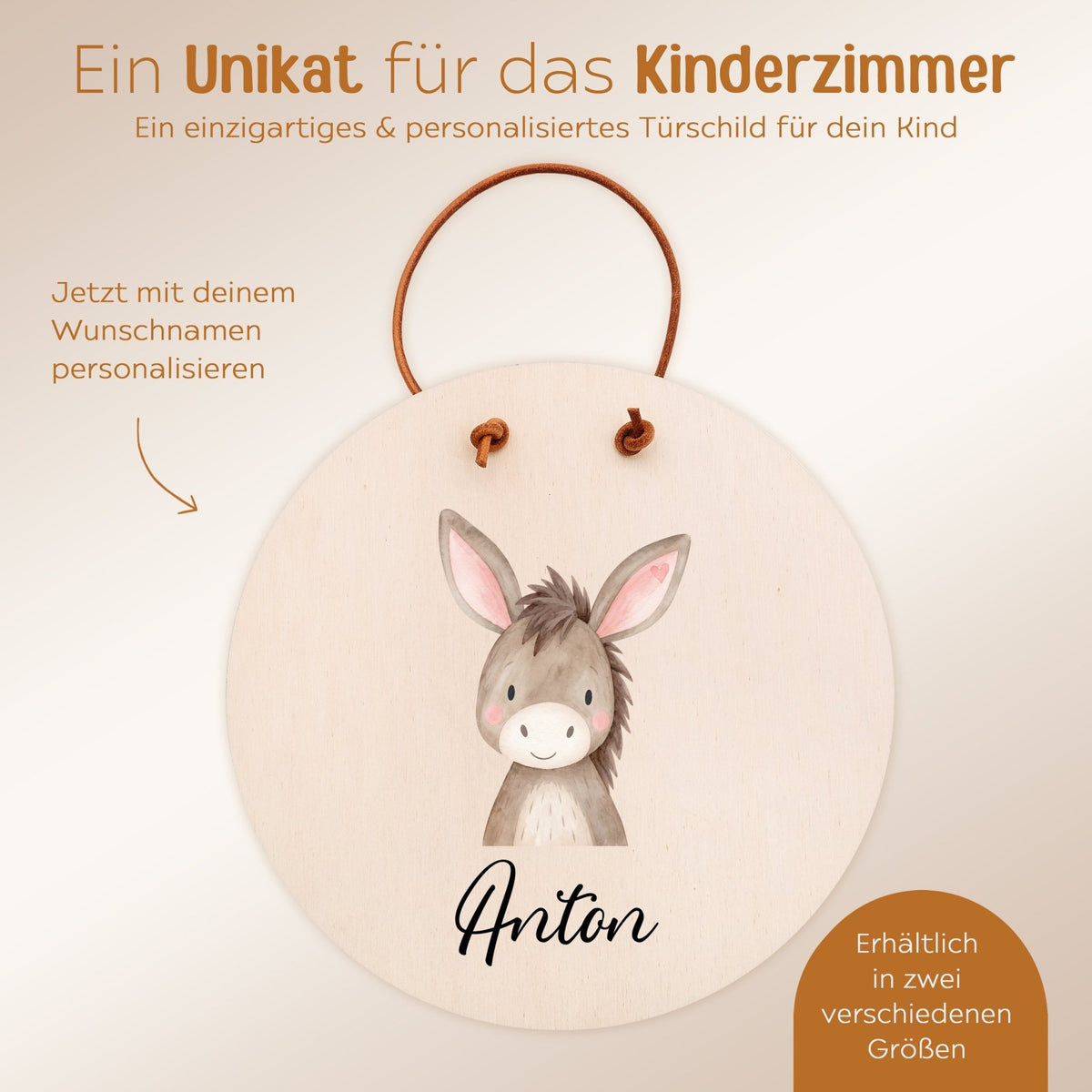 Türschild Kinderzimmer personalisiert - Tier Aquarell - wunderwunsch
