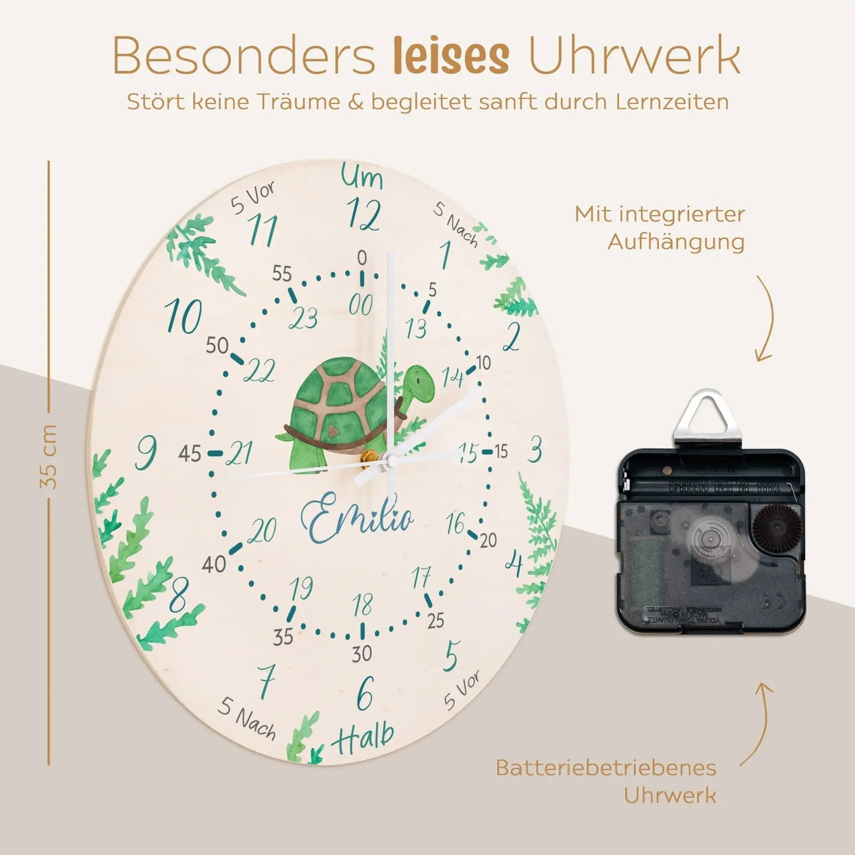 Wanduhr Kinder Holz personalisiert - Schildkröte - wunderwunsch