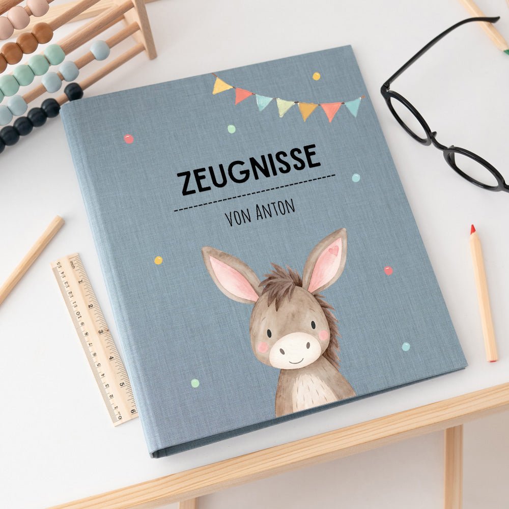 Zeugnismappe Stoff personalisiert - Tier Girlande Aquarell - wunderwunsch