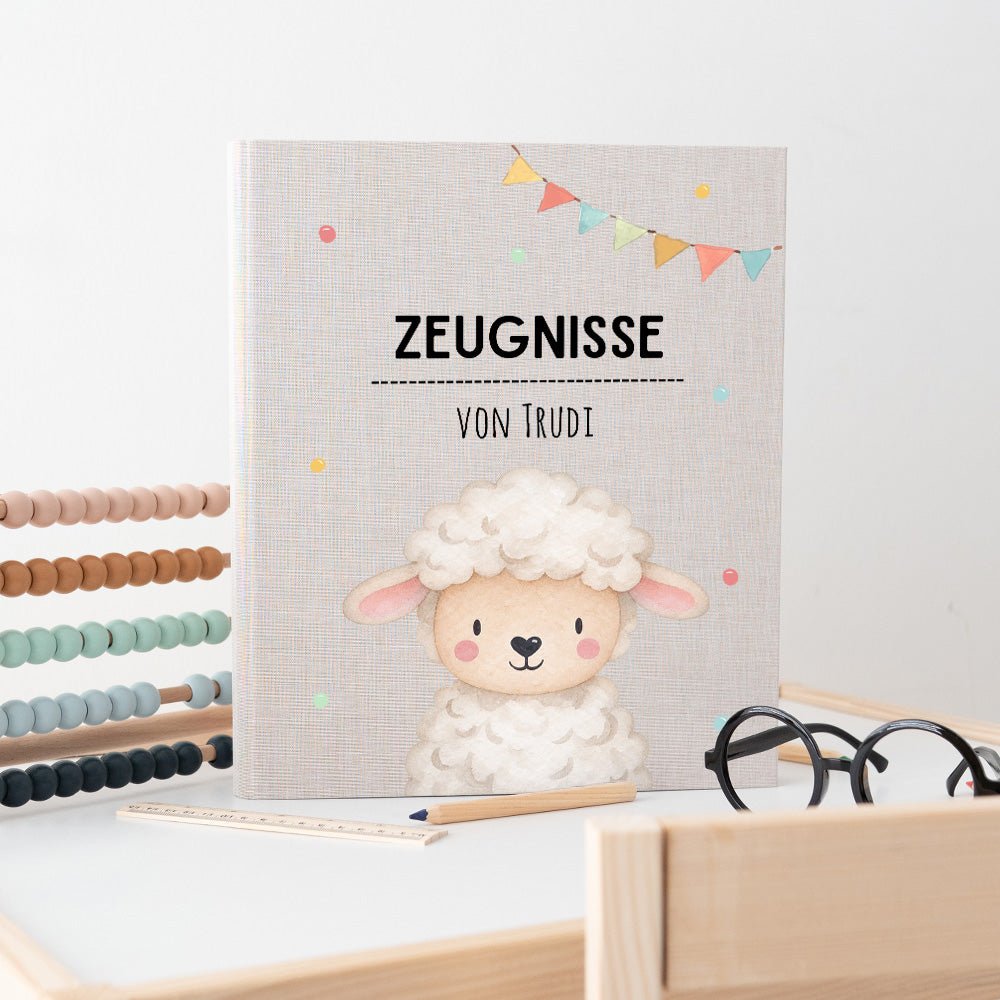 Zeugnismappe Stoff personalisiert - Tier Girlande Aquarell - wunderwunsch