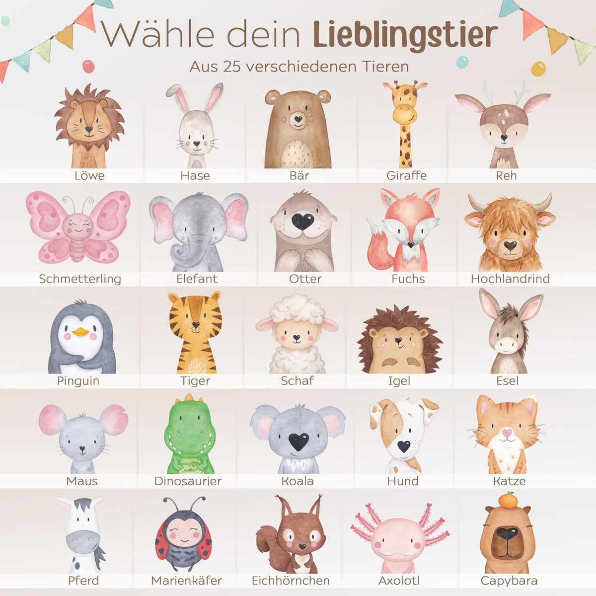 Zeugnismappe Stoff personalisiert - Tier Girlande Aquarell - wunderwunsch